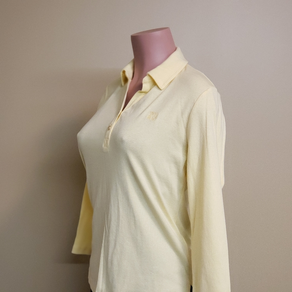 Anne Klein Womens Polo Shirt Yellow Long Sleeve Pu
